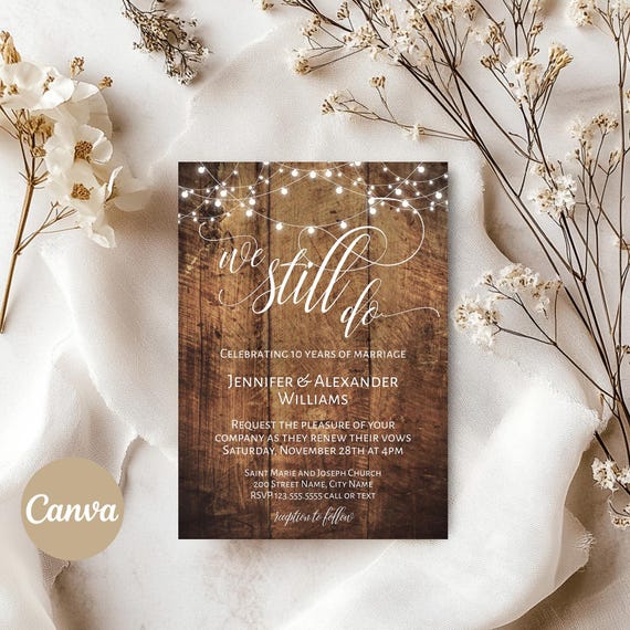 Rustic Vow Renewal invitation Wedding anniversary invite printable editable template Edit with Canva DA399