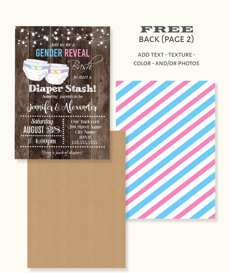 Rustic Gender Reveal Bash To Start Diaper Stash Invitation Etsy