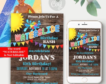 Waterslide birthday party invitation, editable template, printable, Instant download, Edit with Corjl, A281