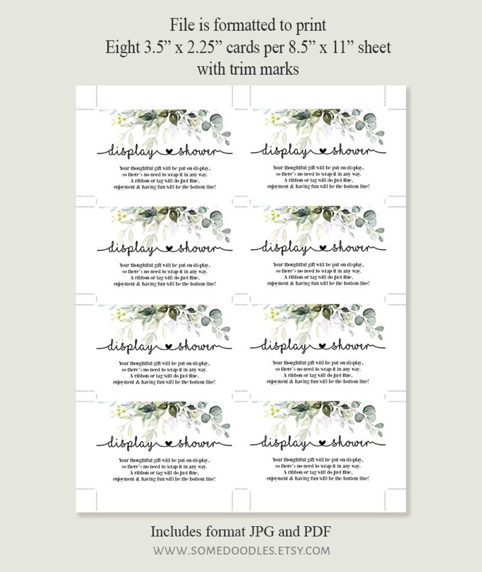 Display Baby Shower Cards Printable Not Editable PDF and JPG - Etsy