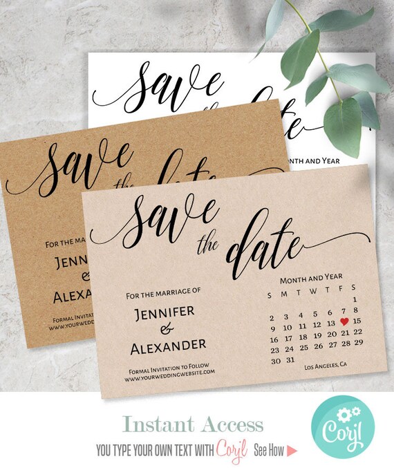 Save the Date Card Printable Wedding Template Instant | Etsy