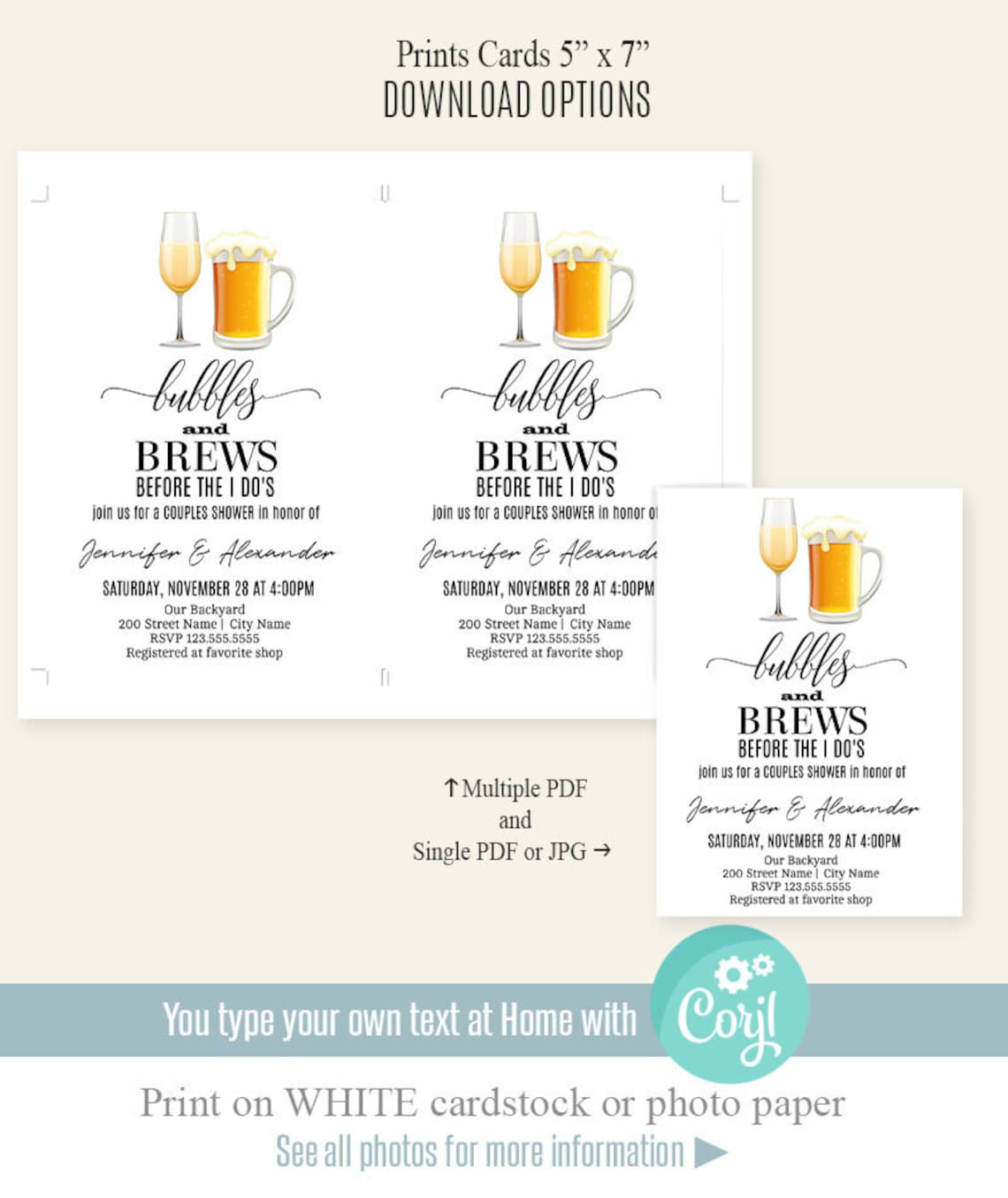 Bubbles and Brews Before the I Do's Invitation Couples Etsy