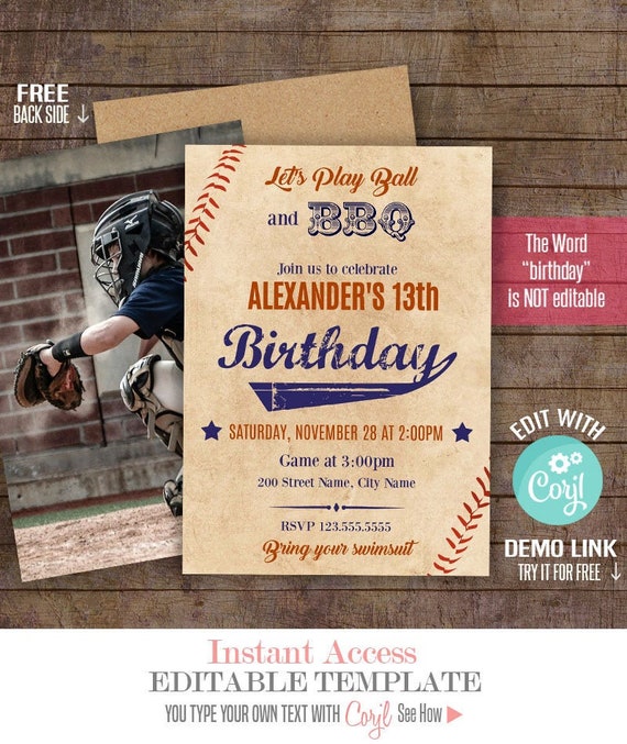 Baseball Birthday Party Invitation Editable Invite Printable | Etsy