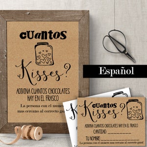 Bridal shower game in Spanish, Cuantos Kisses, Bridal shower games, printable PDF, G339