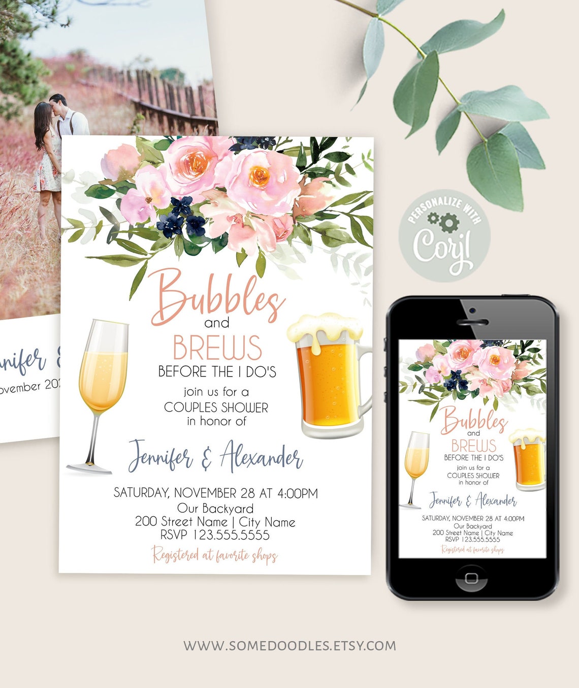 Bubbles and Brews Before the I Do's Invitation Couples - Etsy