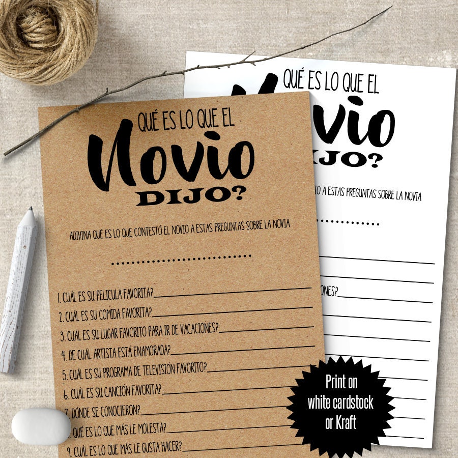 SPANISH Bridal Shower Game What Did the Groom Say in Spanish - Etsy