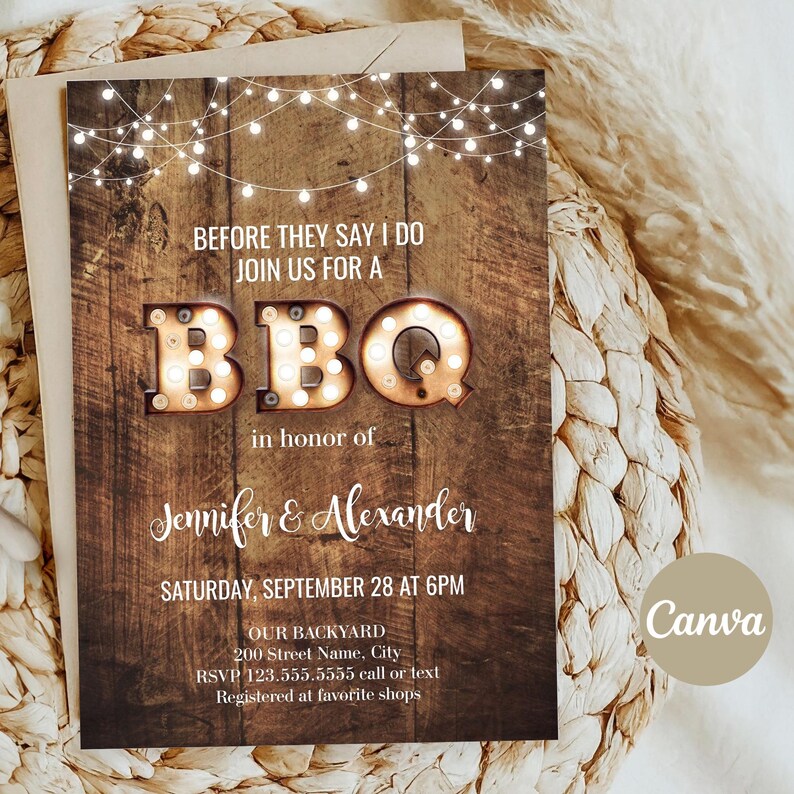 BBQ Invitation engagement party editable templates printable rustic bbq couples shower DA312 image 3