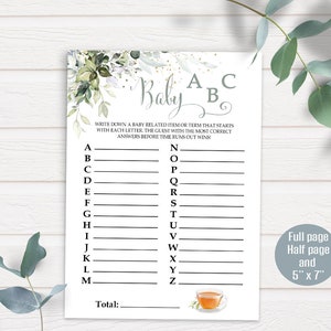 Baby Shower Games, Printable Baby ABC Game, Instant Download Not Editable Digital Files, G851