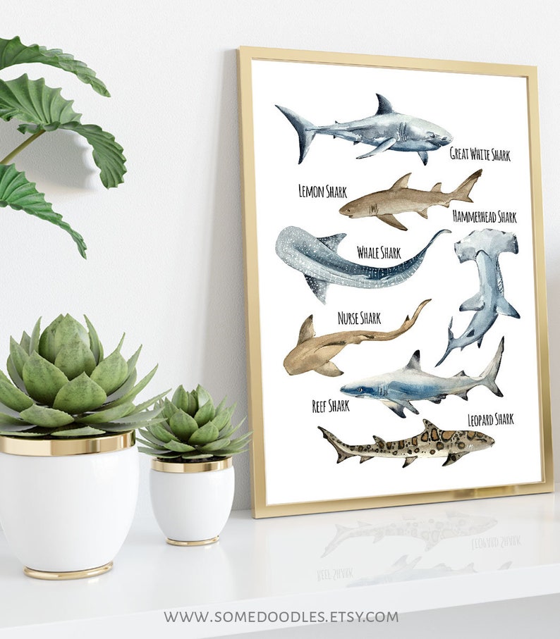 Sharks Wall Art Printable Digital Files Ocean and Beach Room - Etsy