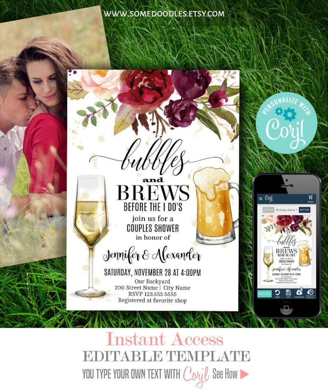 Bubbles and Brews Before the I Do's Invitation Couples Etsy