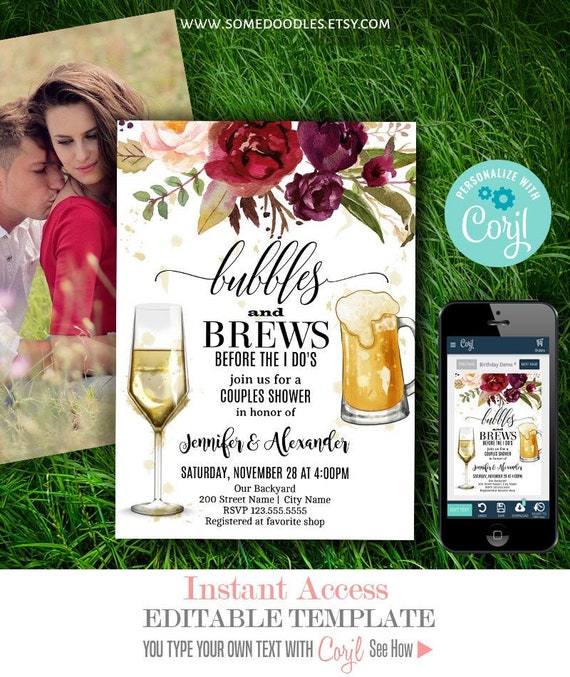 Bubbles and Brews Before the I Do's Invitation Couples - Etsy