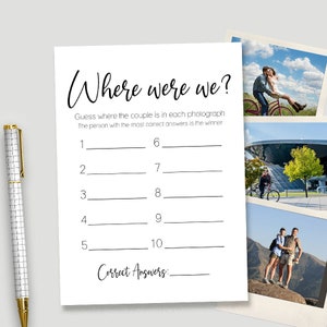 Bridal Shower games, Where were we black and white printable wedding game, instant download G506