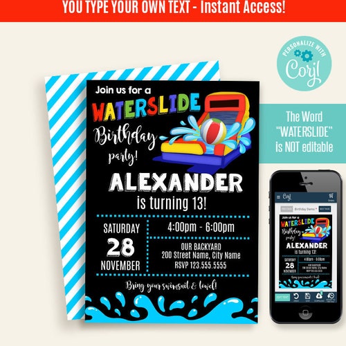 Waterslide Birthday Party Invitation Instant Download - Etsy