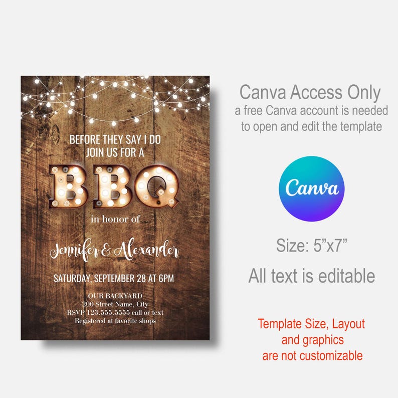 BBQ Invitation engagement party editable templates printable rustic bbq couples shower DA312 image 4