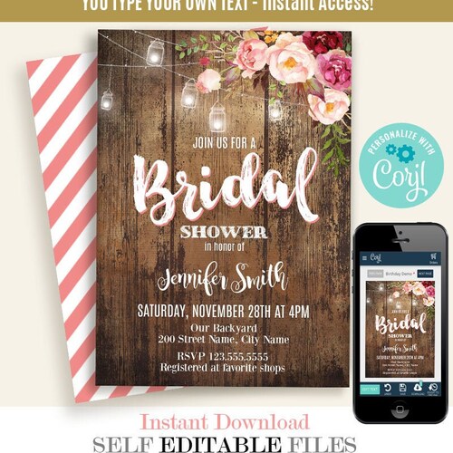 Floral Rustic Bridal Shower Invitation Printable Etsy