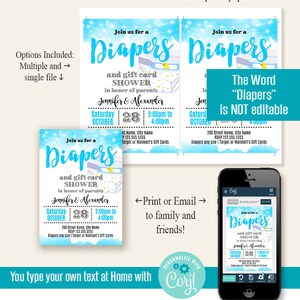 Diapers Party Invitation, Printable, Editable Template, Instant ...