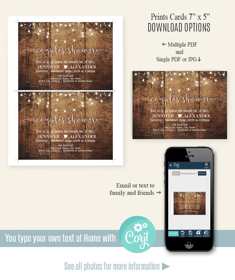 Couples Shower Invitation Printable Rustic Wedding Templates - Etsy