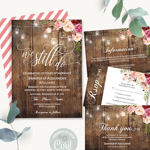 We Still Do Rustic Wedding Invitation and Enclosures, Anniversary Self-editable Templates, Edit with Corjl, Suite A224