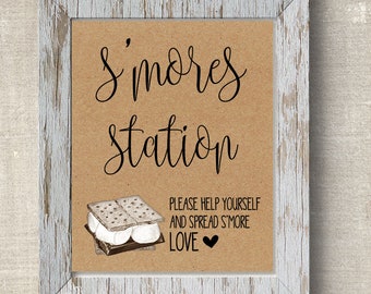 S'mores Station sign, Wedding and Bridal Shower Printable Signs, G374