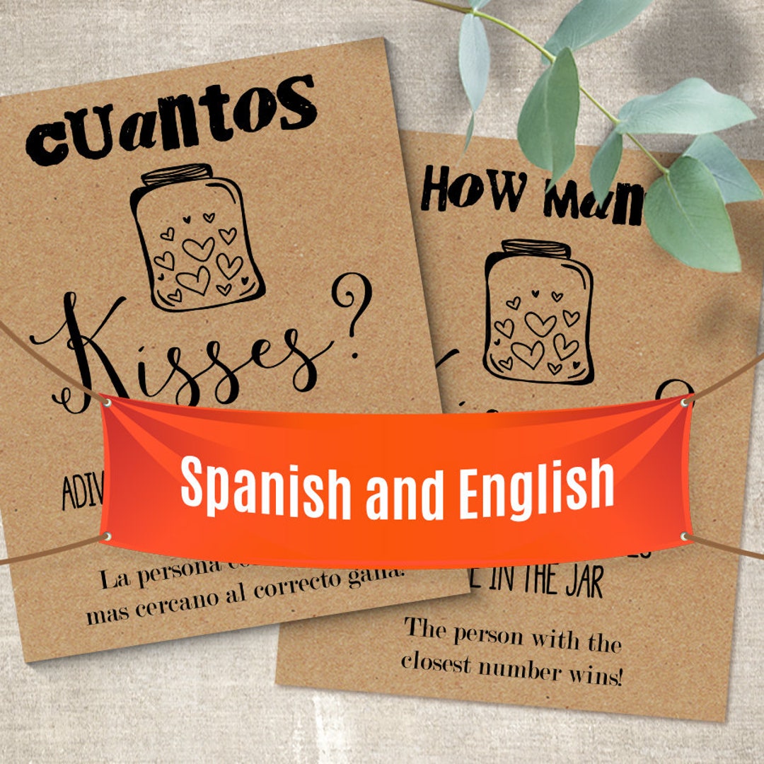 How Many Kisses Are in the Jar, Spanish and English, Bridal Shower