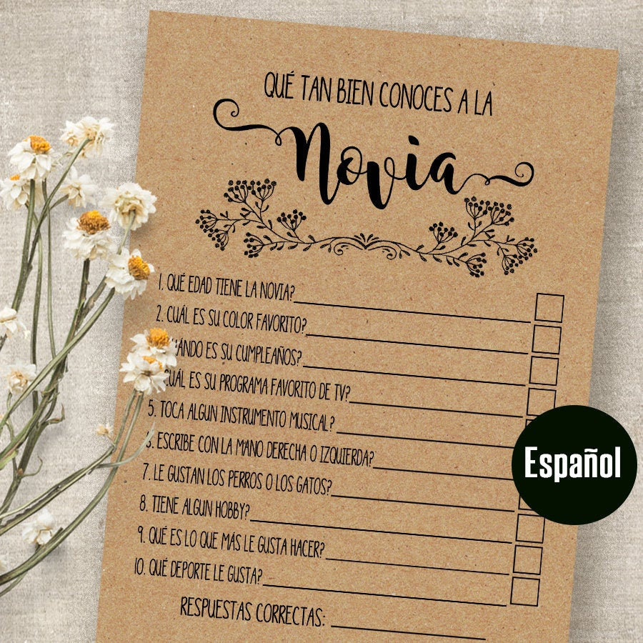SPANISH Bridal Shower Game How Well Do You Know the Bride in Etsy