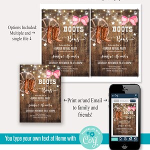 Boots or Bows Gender Reveal Invitation, Self-editable Template, Instant Download, Print or Email to Family and Friends, A755 image 2