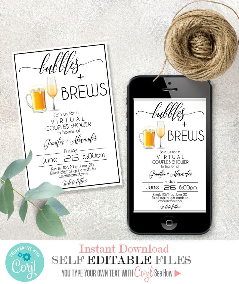 Virtual Bubbles and Brews Couples Shower Online Party Etsy