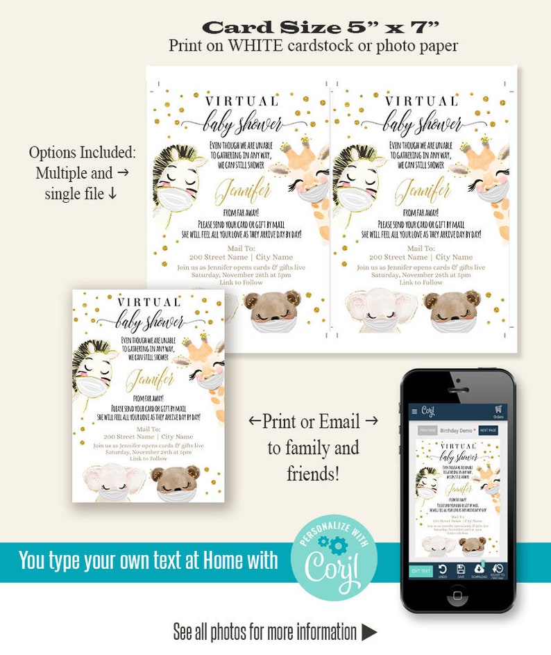 Virtual Baby Shower Invitation Print or Email Editable Etsy
