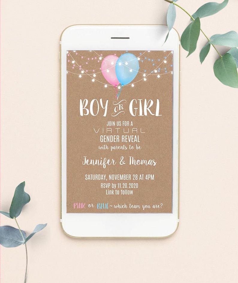 Virtual Gender Reveal Online Invitation Print or Text Etsy