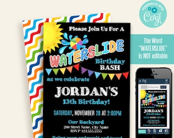 Waterslide birthday party invitation, editable template, printable, Instant download, Edit with Corjl, A324
