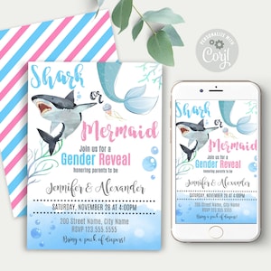 Shark or Mermaid Gender Reveal Invitation: Editable Template (Digital Download) A784