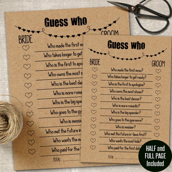 Guess Who game, Spanish and English, Bridal shower games, Printable PDF,  G350