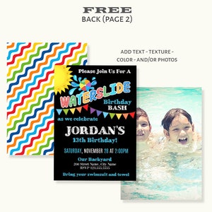 Waterslide birthday party invitation, editable template, printable, Instant download, Edit with Corjl, A324 image 3