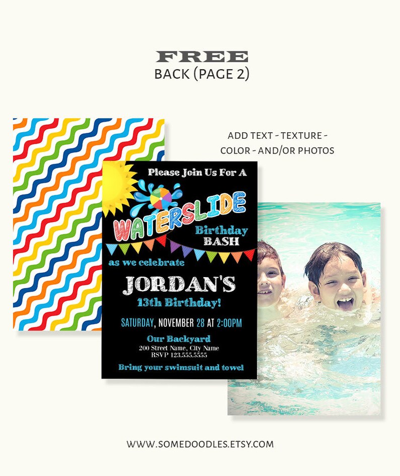 Waterslide birthday party invitation, editable template, printable, Instant download, Edit with Corjl, A324 image 3