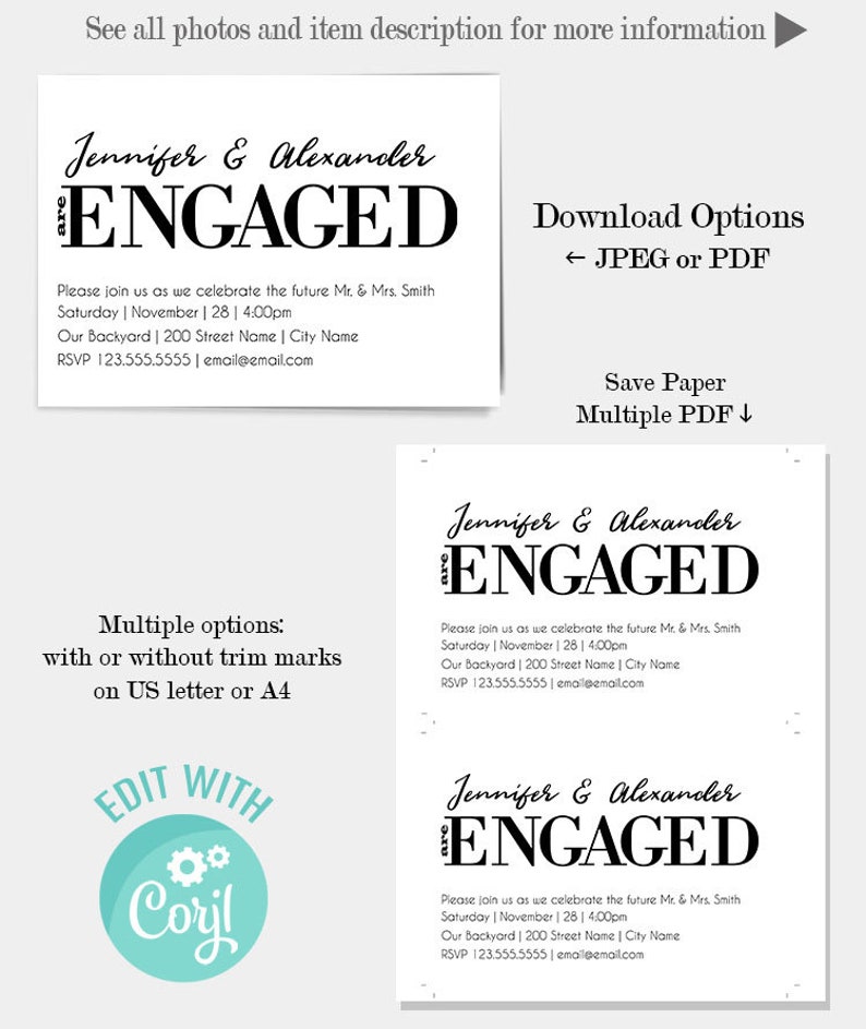 Engagement Party Invitation Printable Editable Template - Etsy