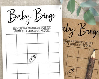 Baby Shower Games, Printable Baby Bingo Game, PDF, G906