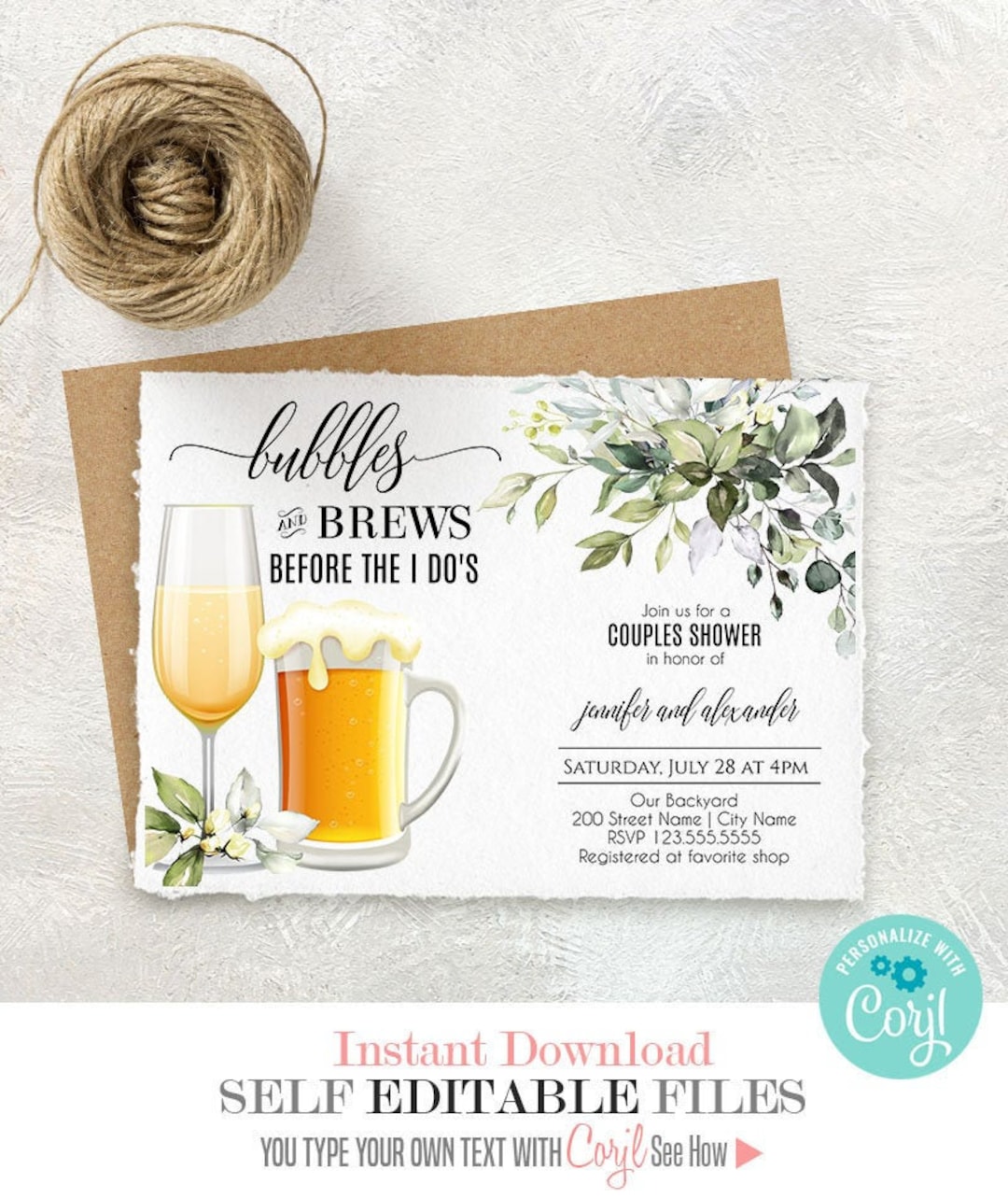 Bubbles and Brews Before the I Do's Couples Shower Invitation