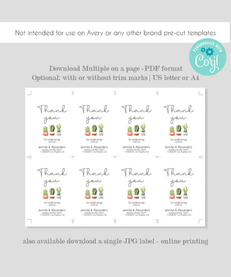 Editable Succulent Gift Tags Instant Download Printable - Etsy