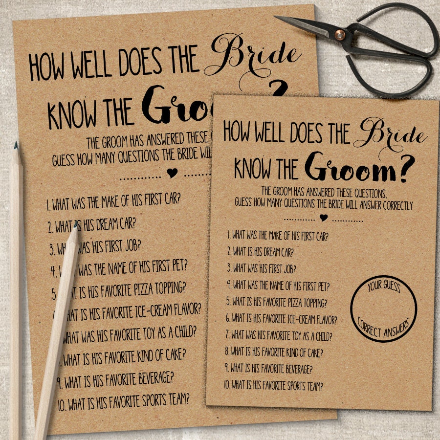 How Well Does the Bride Know the Groom Game Bridal Shower Etsy