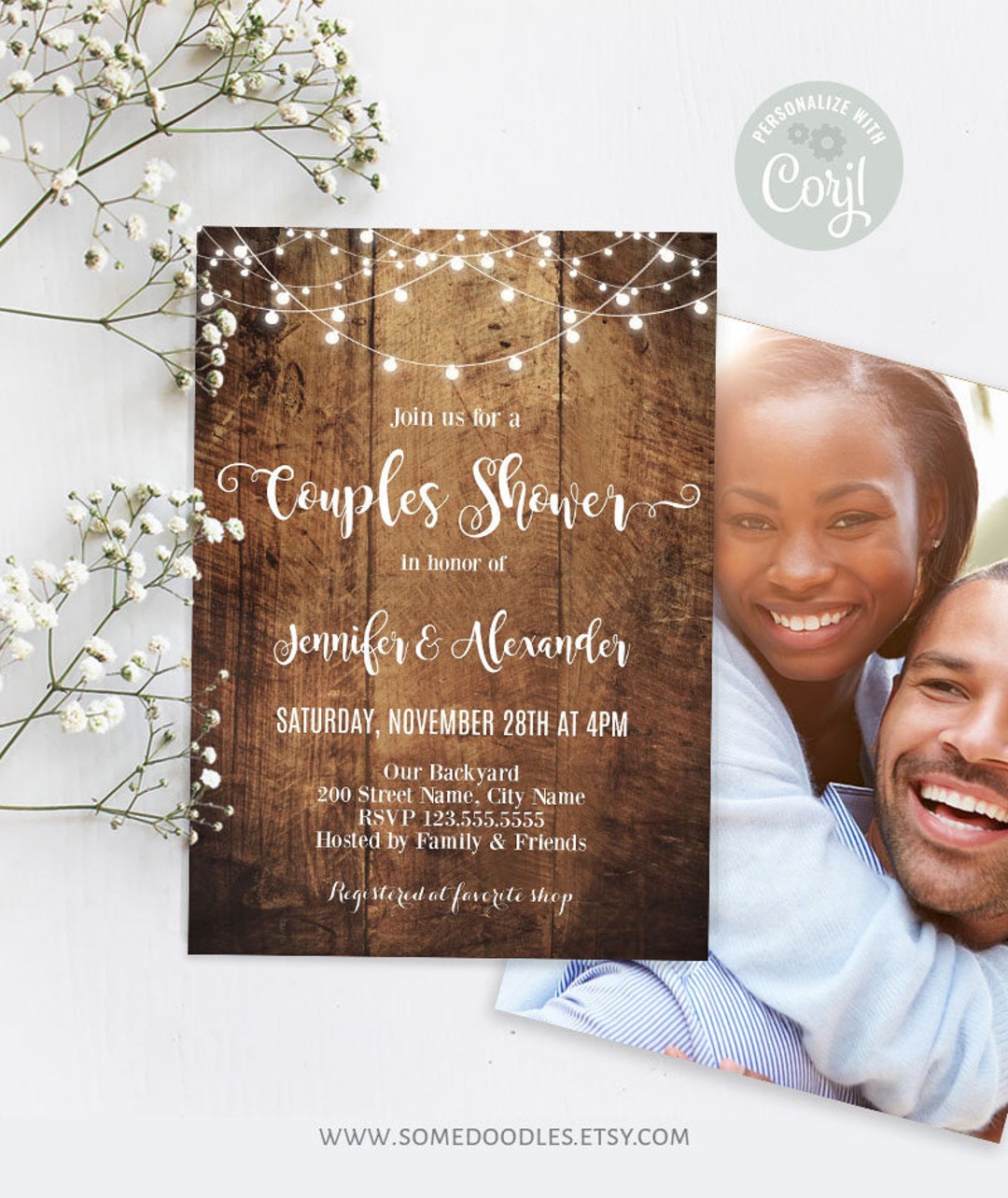 Rustic Couples Shower Printable Invitation Rustic Wood With Etsy