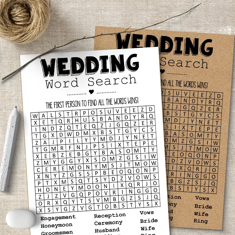 Wedding word search game Wedding games Bridal Shower | Etsy