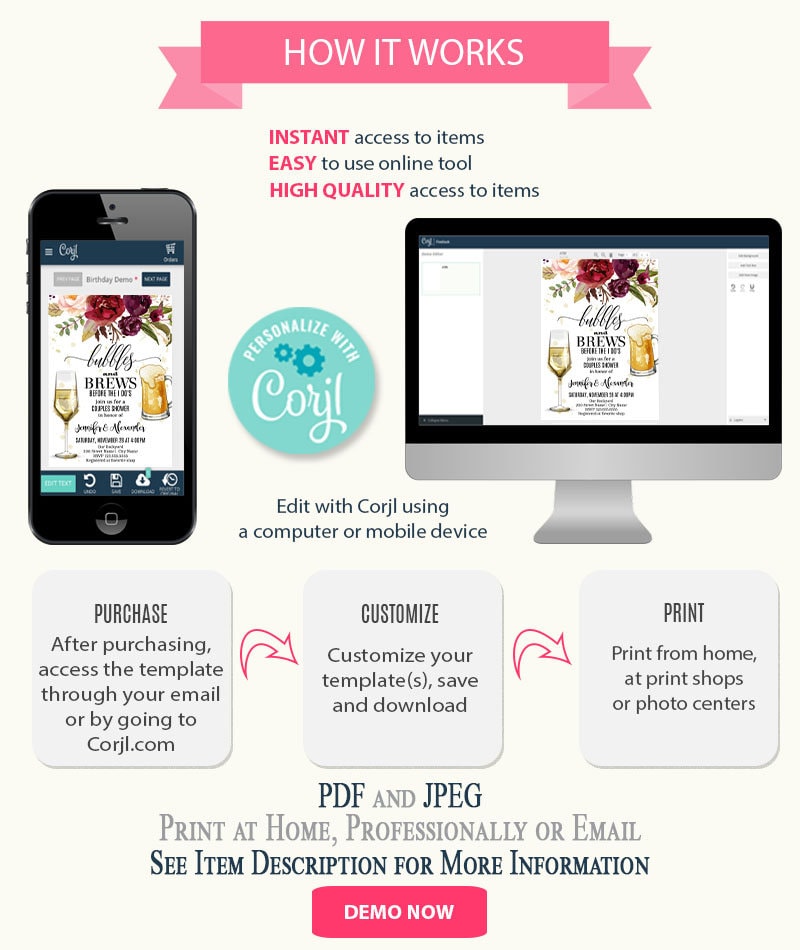 Bubbles and Brews Before the I Do's Invitation Couples Etsy