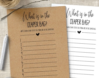 Baby Shower Games, Printable what is in the diaper bag game, PDF, G905