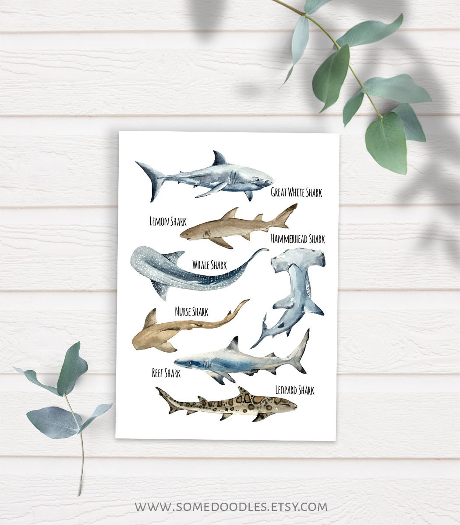 Sharks Wall Art Printable Digital Files Ocean and Beach Room - Etsy