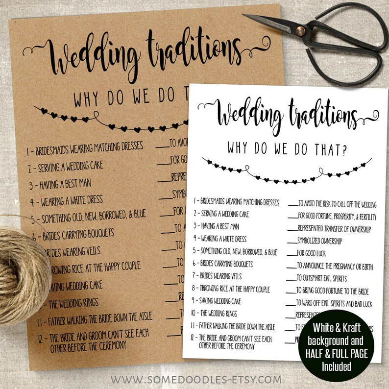 Bridal Shower Games Printable Wedding Traditions Game PDF Etsy