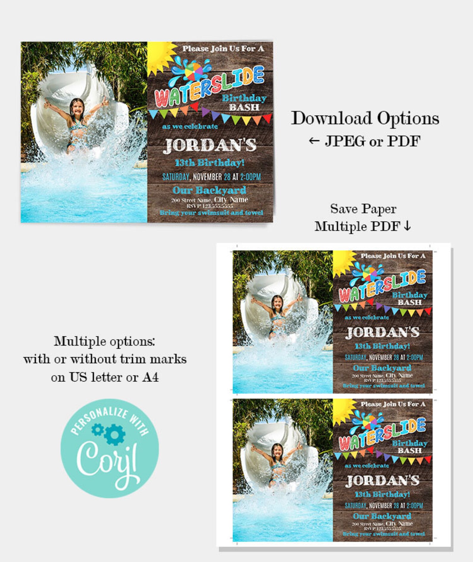 Waterslide Birthday Party Invitation Printable Editable | Etsy