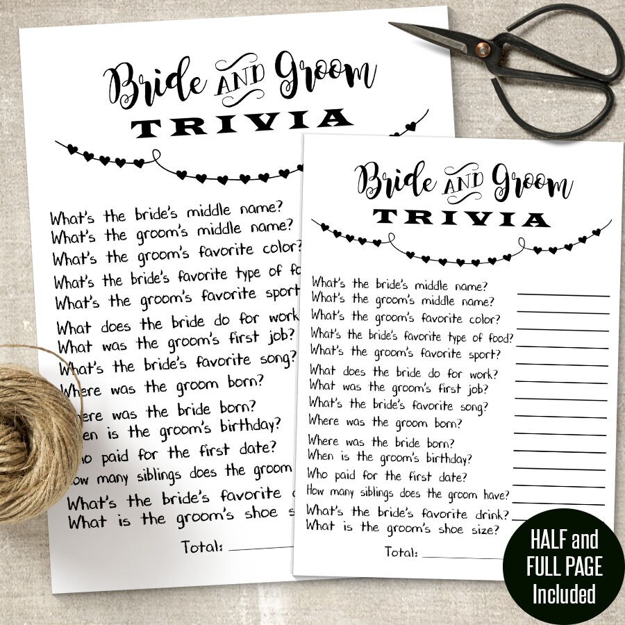 Bride and Groom Trivia Bridal Shower Games Printable Instant - Etsy
