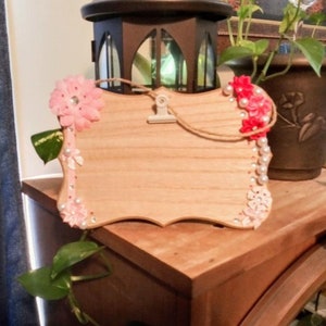 Wooden hanging pink and white baby girl picture frame