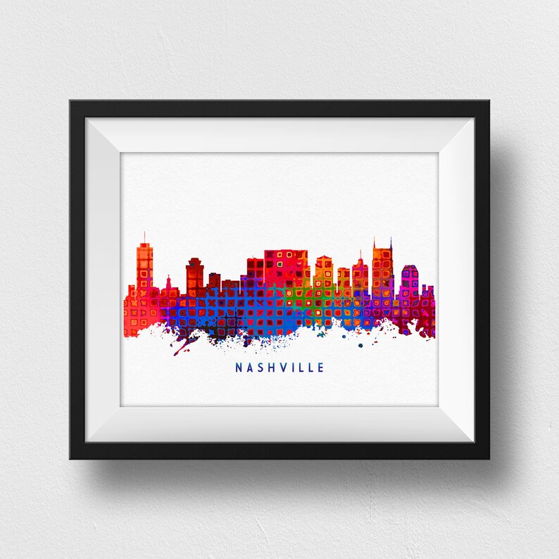 Nashville Skyline Print Nashville Poster Watercolor Print Etsy