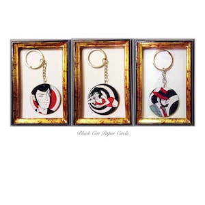 Llaveros de madera hechos a mano con decoupage de LUPIN, FUJIKO, JIGEN